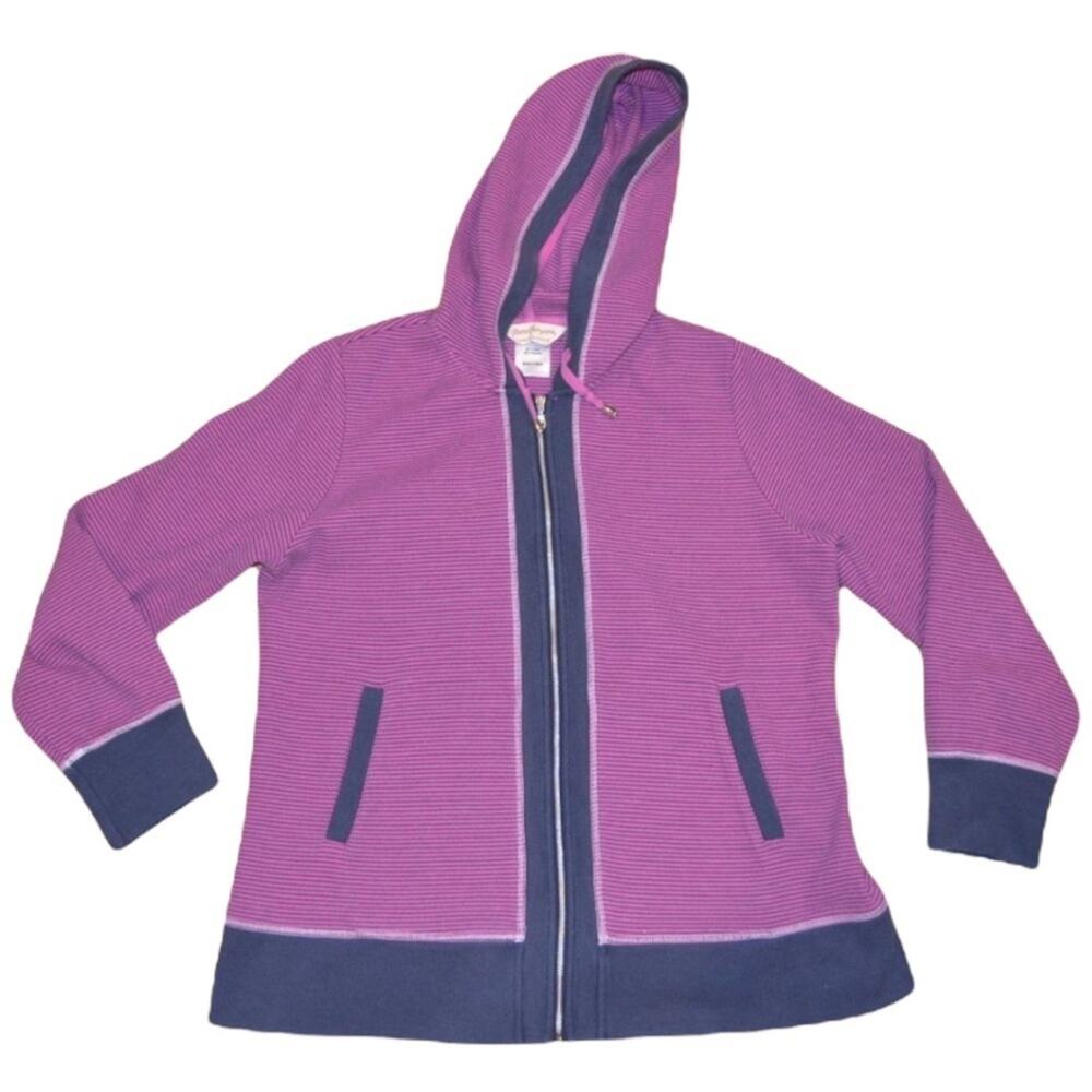 Norm Thompson Sweatshirt Full Zip-Up with Hood Purple and Blue Stripes